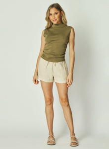 Mock Neck Linen Jersey Top | Dried Herb