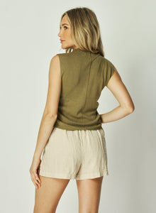 Mock Neck Linen Jersey Top | Dried Herb