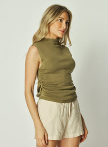 Mock Neck Linen Jersey Top | Dried Herb