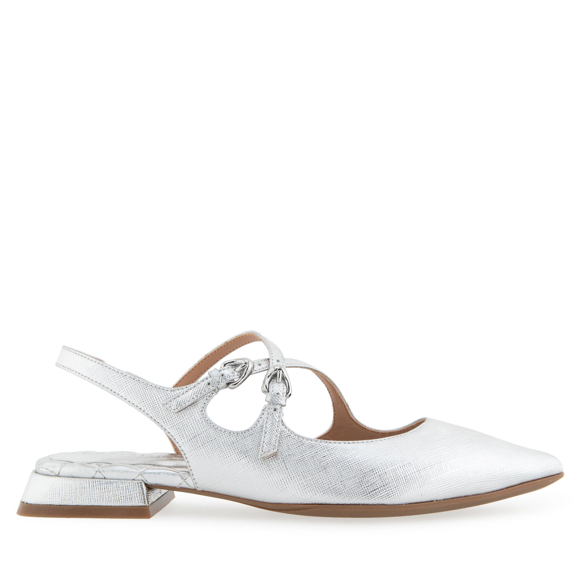 Napoli Dress Flat | Silver Mettalic Textured Faux Leather