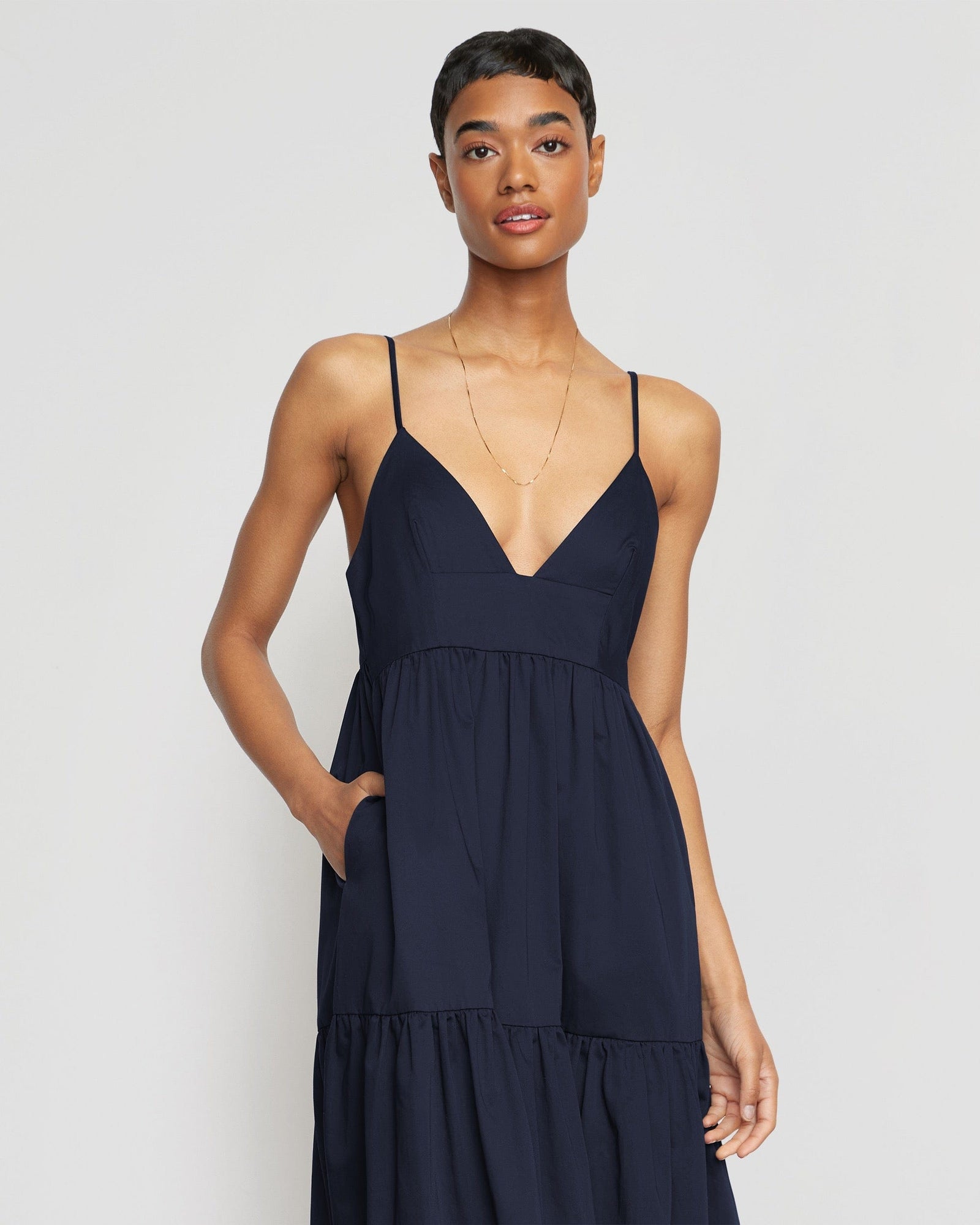 Simone | Orchid Sweetheart-Neck Tiered Cotton Maxi Dress in Size Small