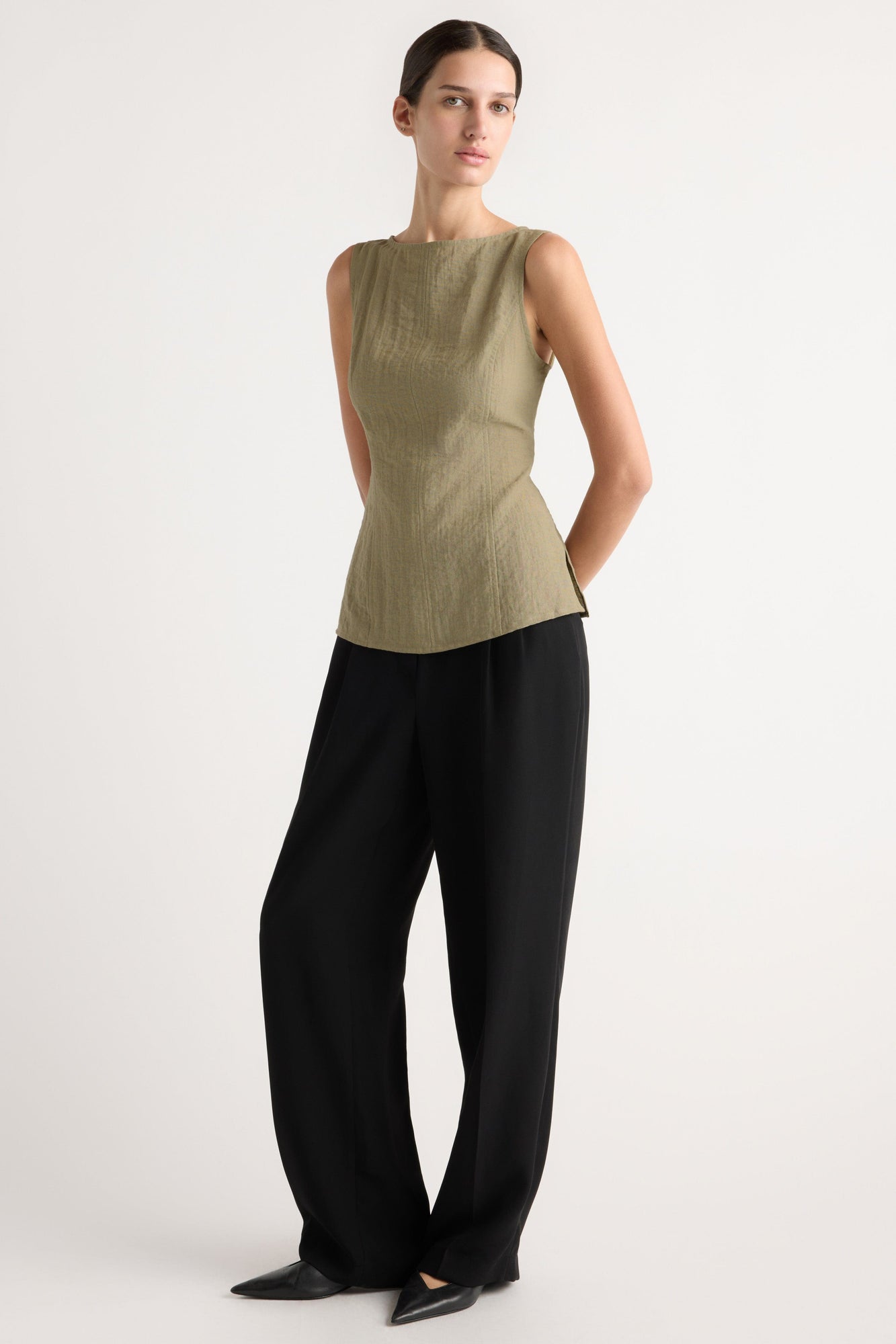 Orion Double-Pleated Tailored Pant | Black