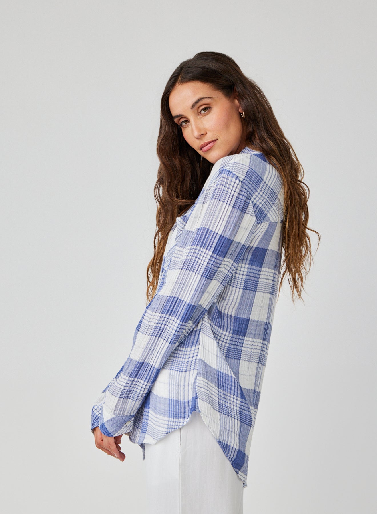 Oversized Shirt with Pocket | Pacific Blue Plaid