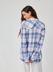 Oversized Shirt with Pocket | Pacific Blue Plaid