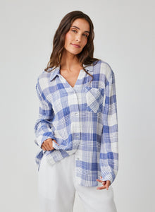 Oversized Shirt with Pocket | Pacific Blue Plaid