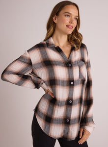Oversized Shirt with Pocket | Winter Taupe Plaid