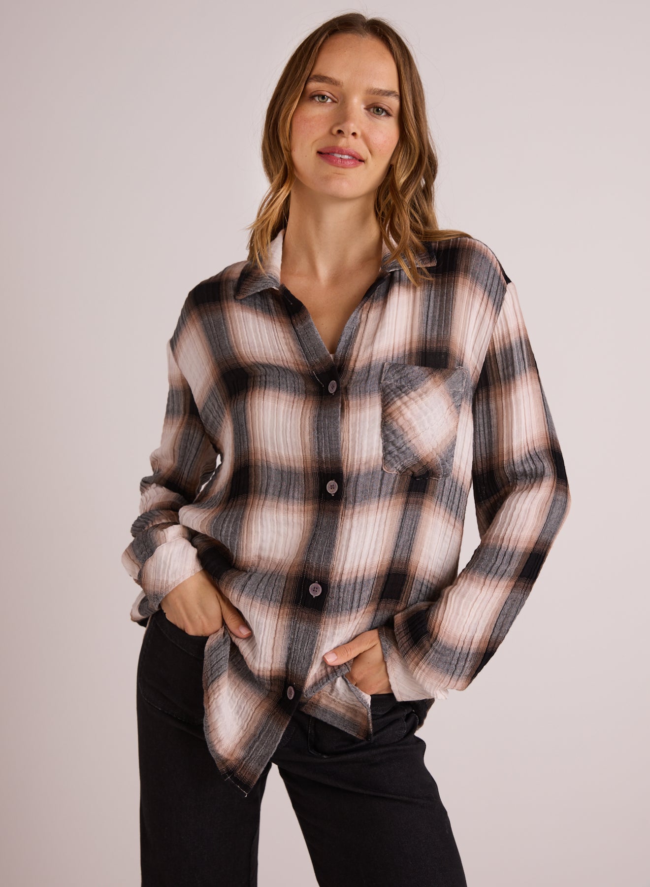 Oversized Shirt with Pocket | Winter Taupe Plaid