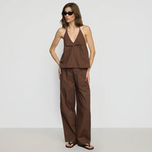Paula Smocked-Waist Organic Cotton Pant | Dusty Brown
