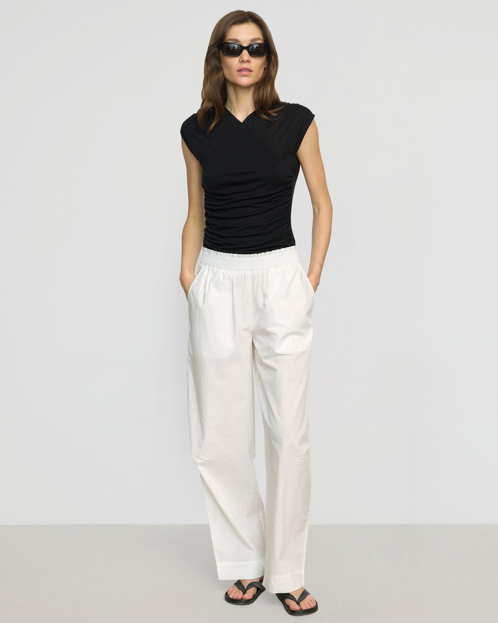 Renee | Paula Smocked-Waist Organic Cotton Pant in Size Small