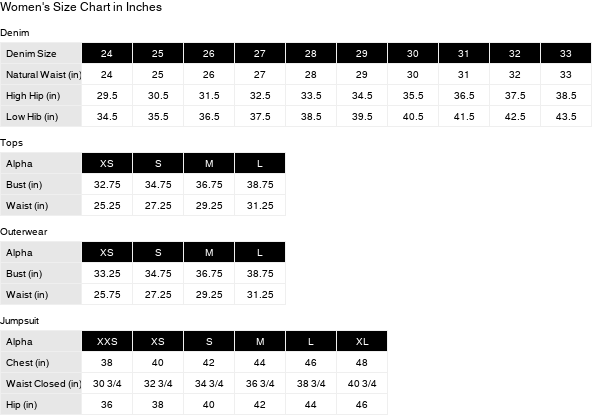 Product size guide