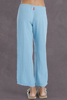 Women | Puckered Gingham Fly Front Linen Skipper | Sky