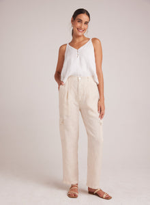 Pleated Linen Cargo Trousers | Samba Tan