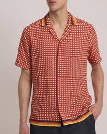 Maitan Relaxed Fit Stripe Piping Capri Collar Piscina Print Shirt | Calypso Orange