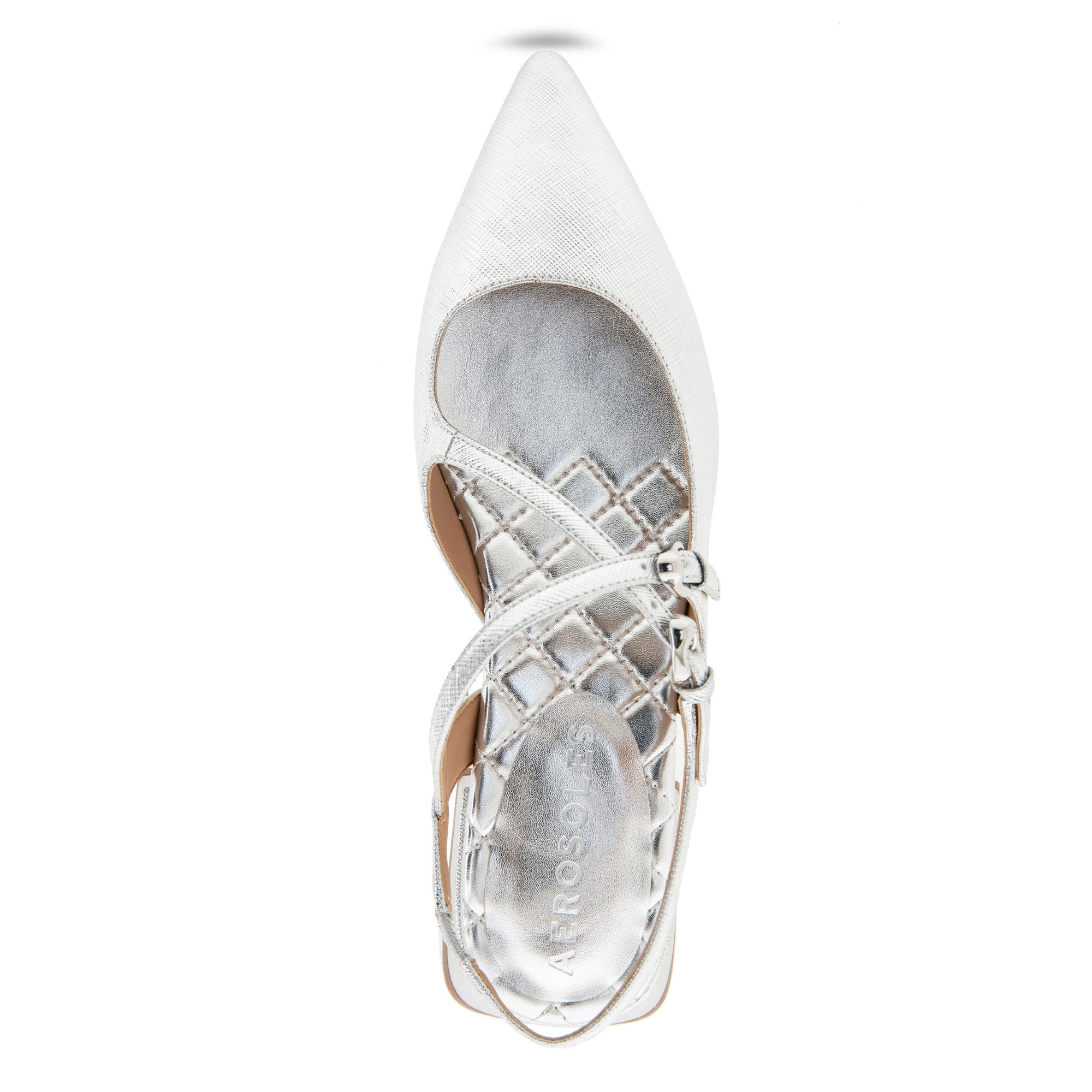Napoli Dress Flat | Silver Mettalic Textured Faux Leather