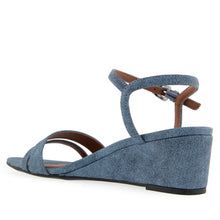 Witt Sandal Wedge | Blue Denim Textured Faux Leather