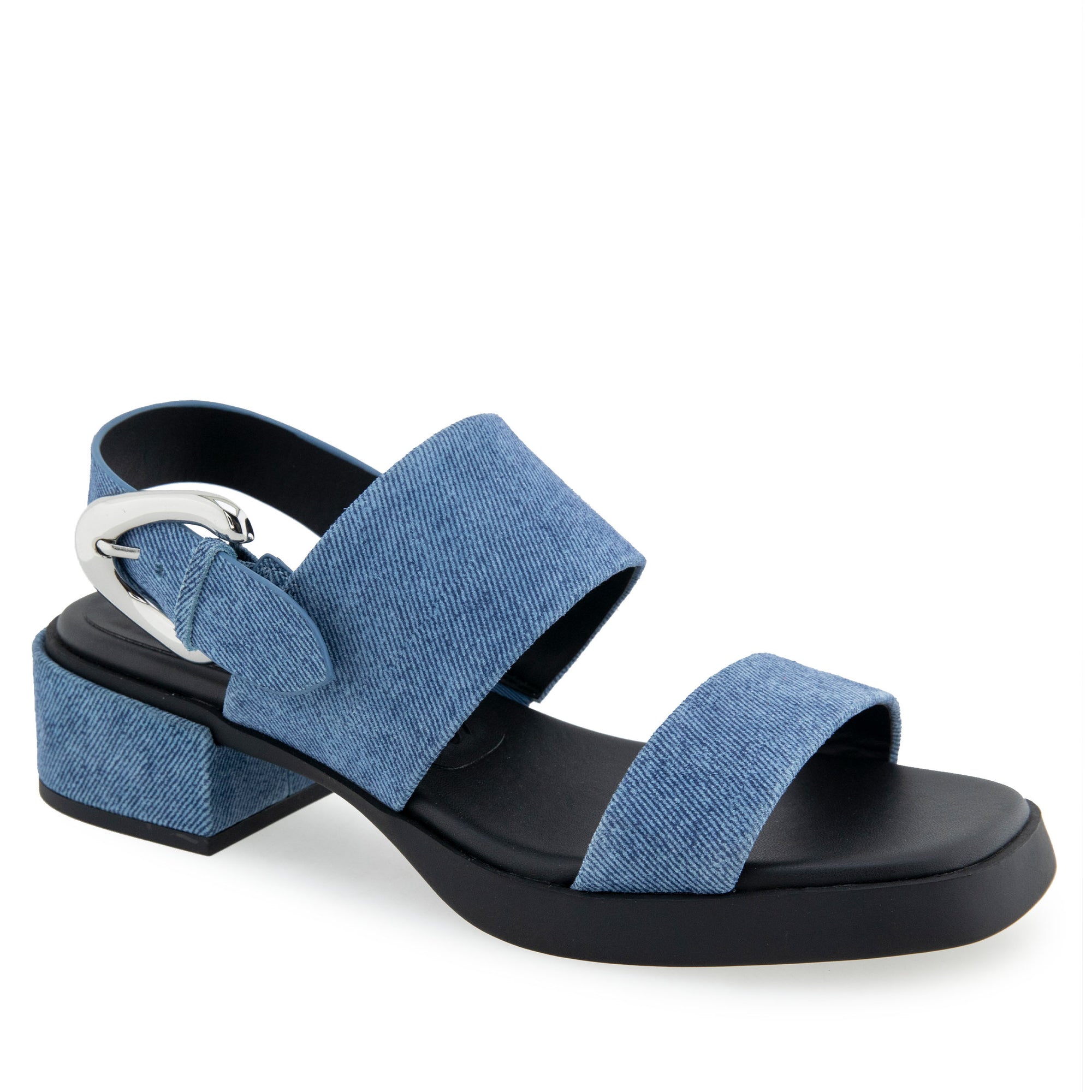 Dantay Sandal Block Heel | Blue Jean Denim Suede