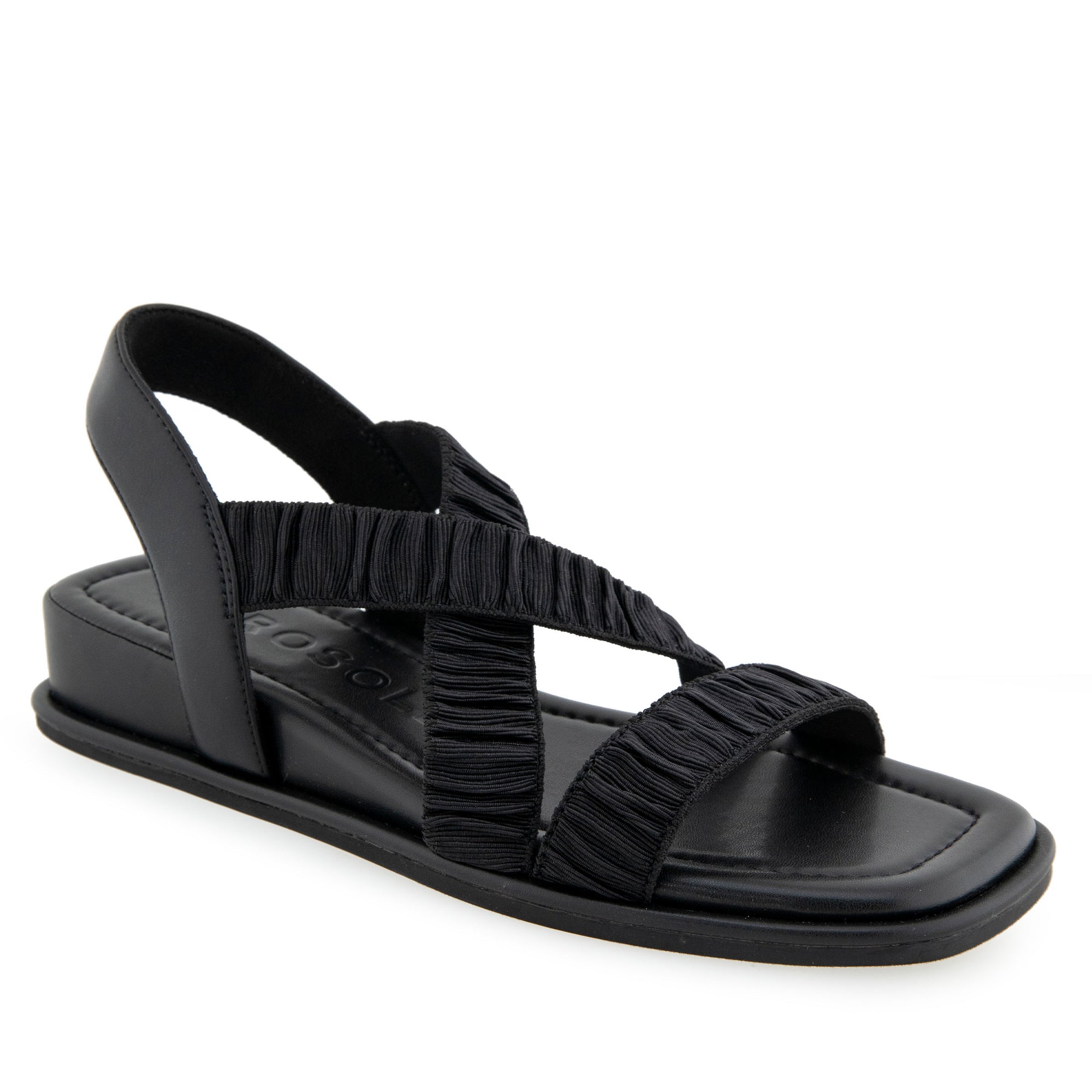Bora Sandal Wedge | Black Rouched Elastic Fabric