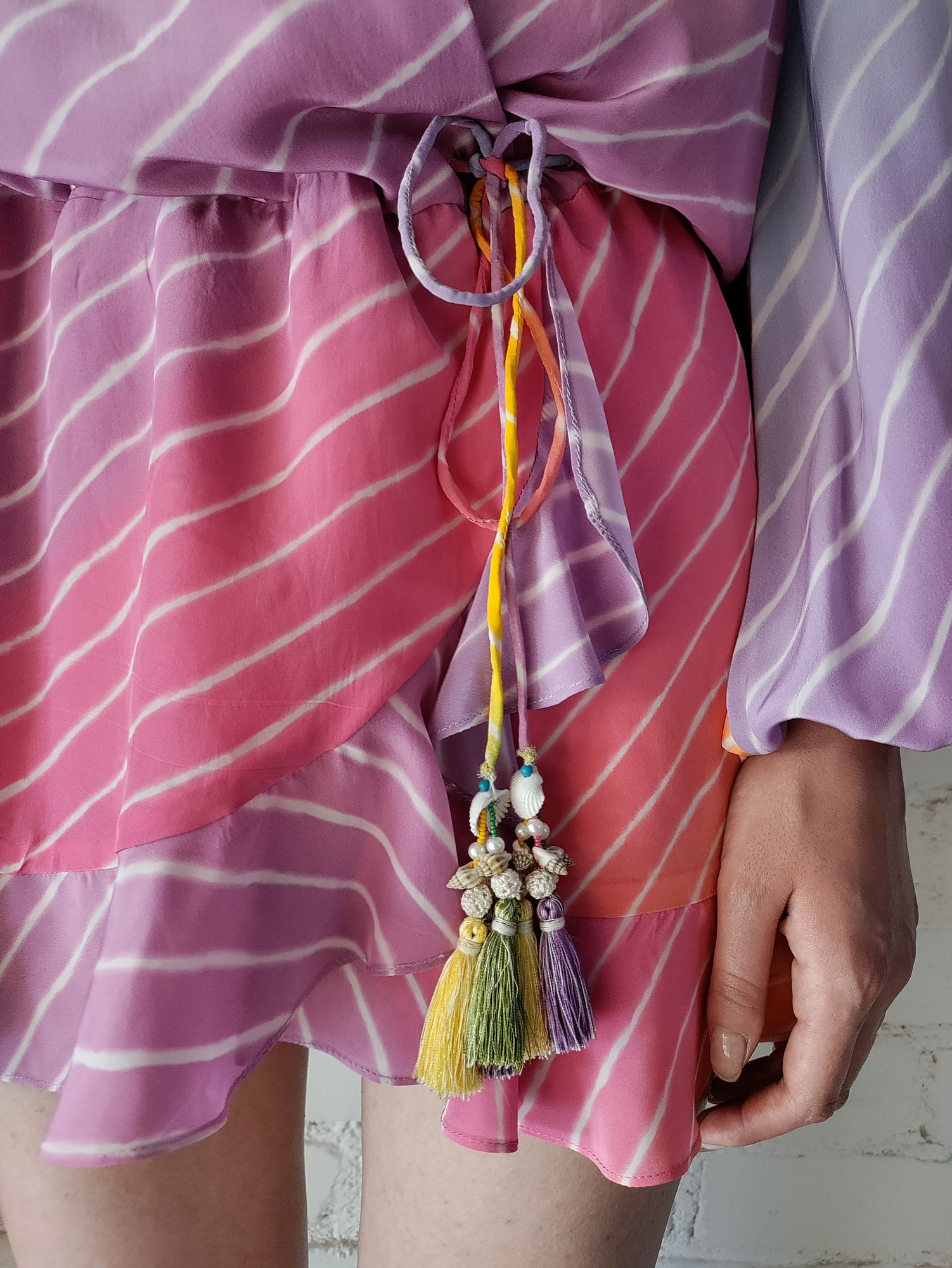 V-Neck Viscose Short Dress | Multi