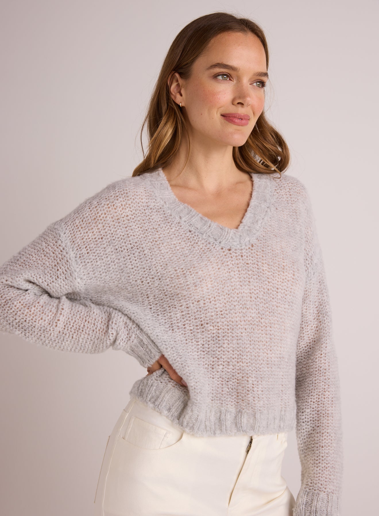 Relaxed V-Neck Sweater | Heather Grey