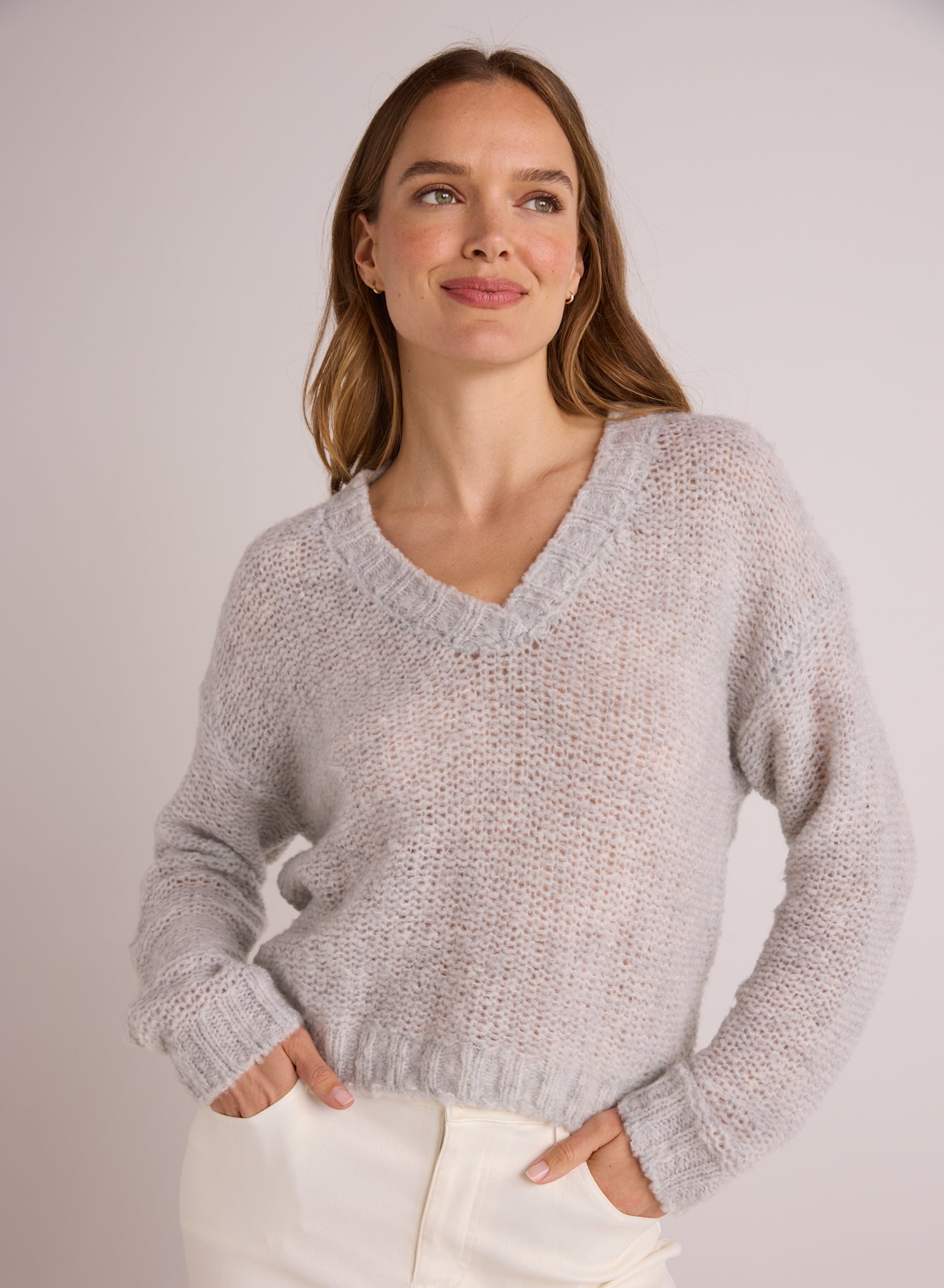 Relaxed V-Neck Sweater | Heather Grey
