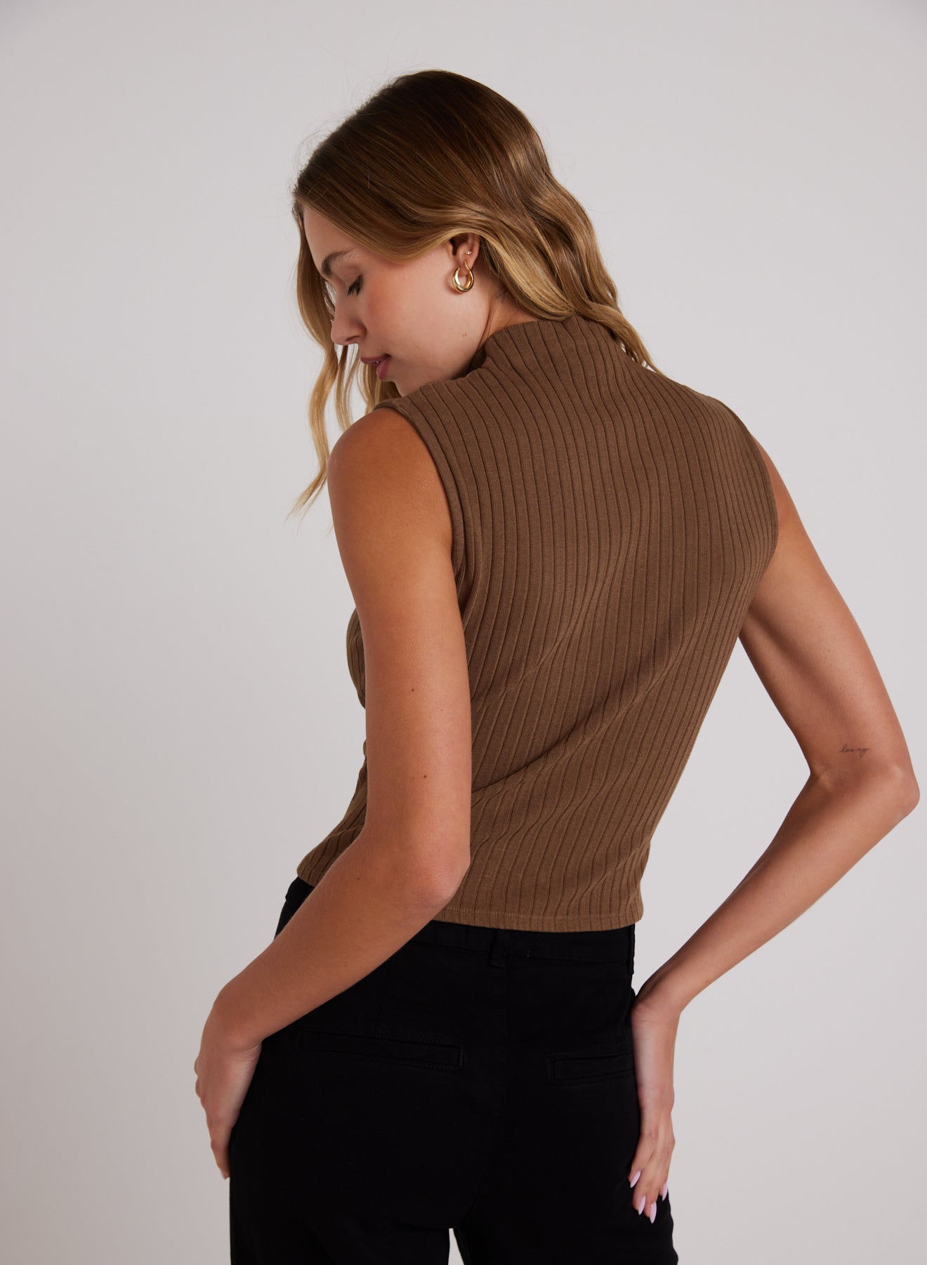Rib Mock Neck Top | Olive Bronze