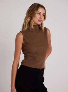 Rib Mock Neck Top | Olive Bronze