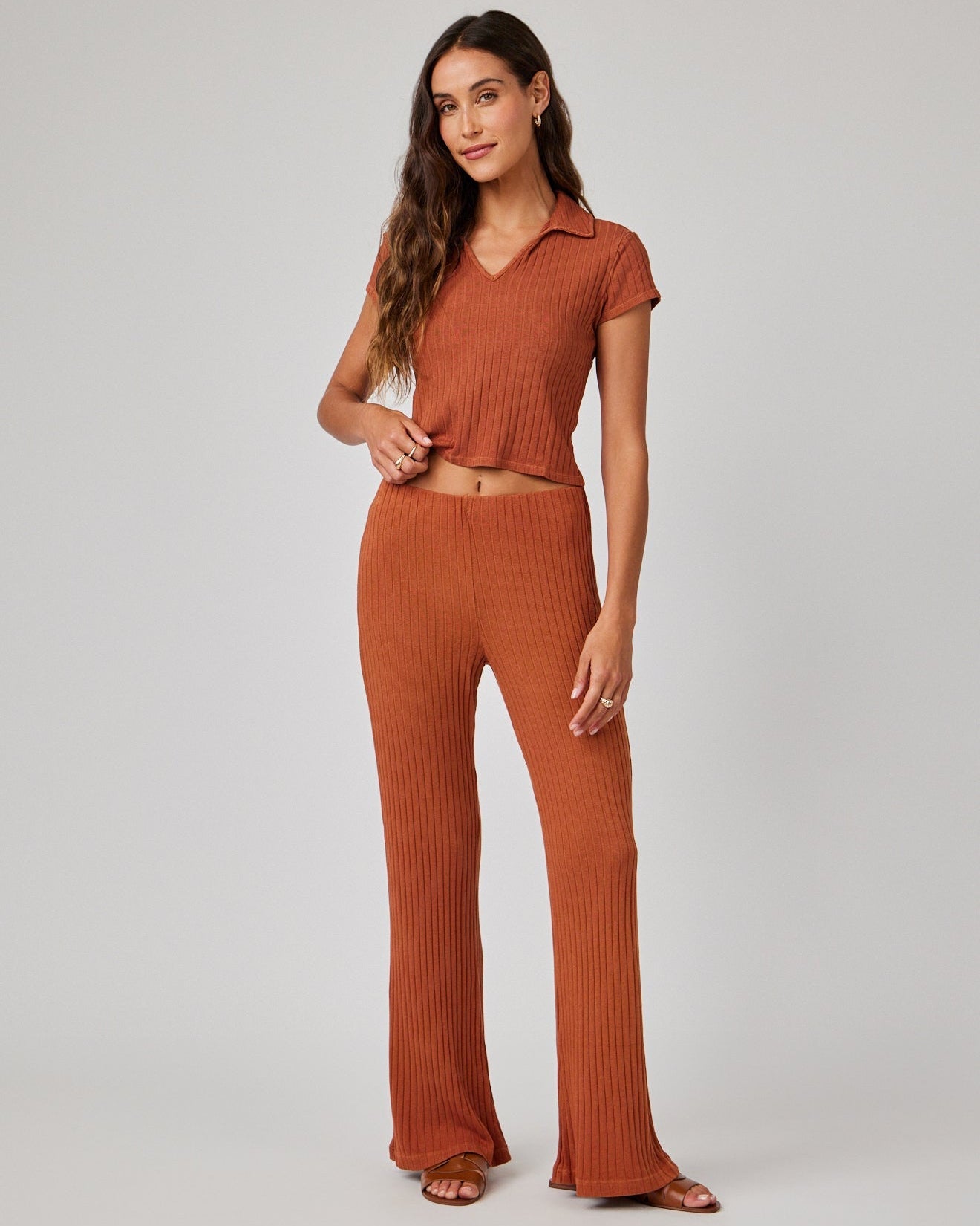 Ribbed Wide Leg Pant | Spring Brown