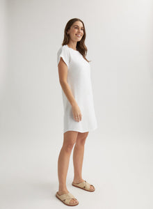 Roll Sleeve T-Shirt Dress | White