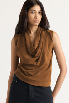 Arya | Romy Cotton-Linen Cowl-Neck Tee in Size Small