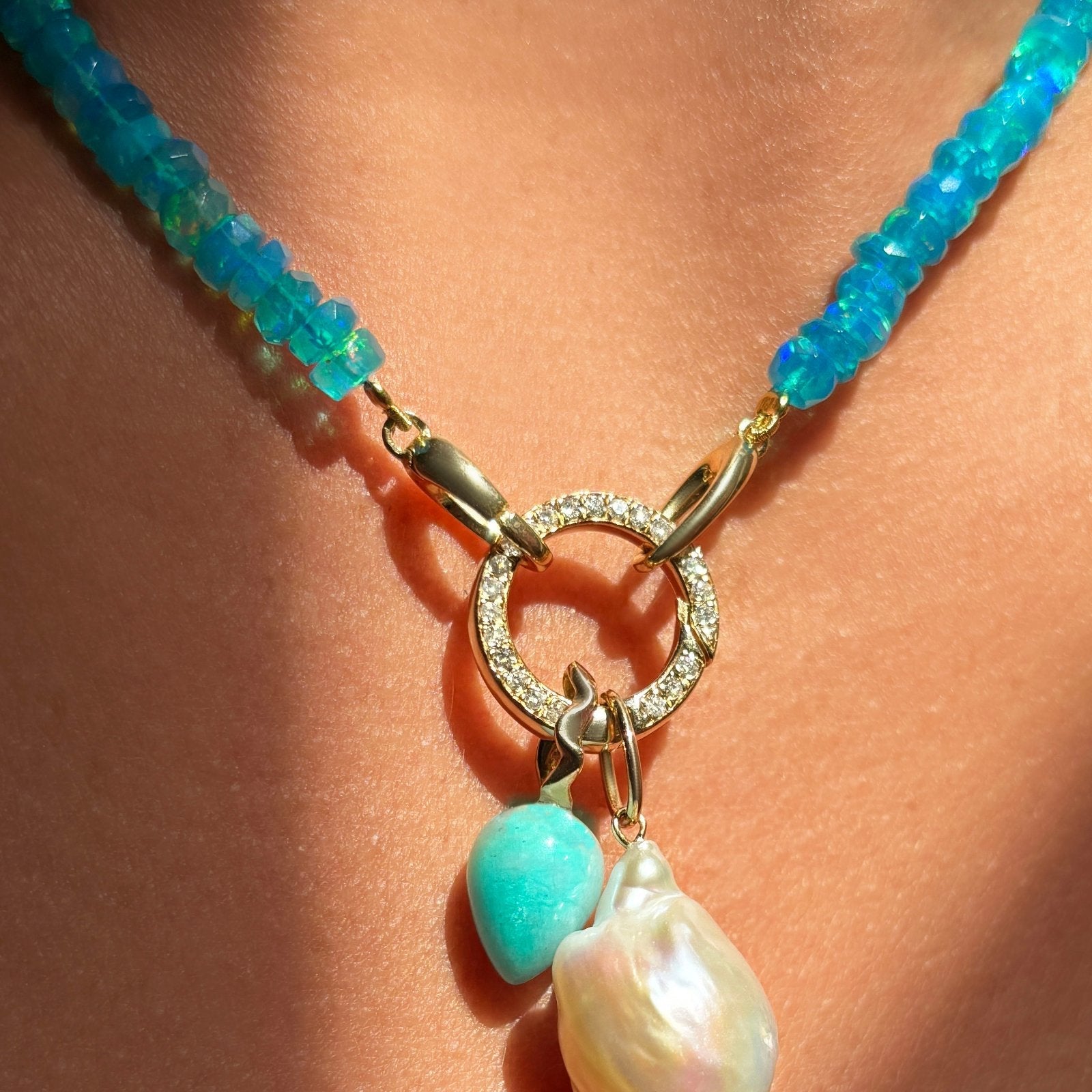Bright Blue Faceted Opal Necklace