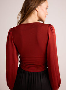 Ruched Waist Flowy Sleeve Top | Rustic Red