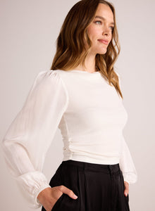 Ruched Waist Flowy Sleeve Top | Winter White