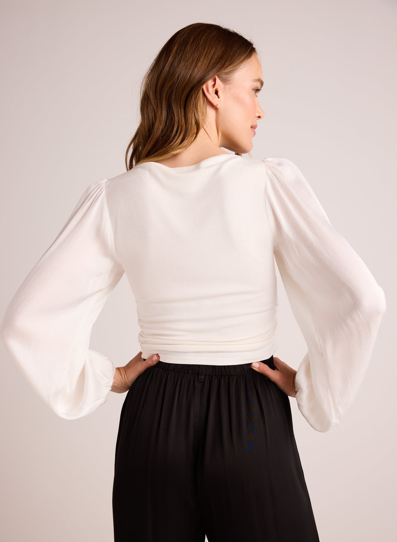 Ruched Waist Flowy Sleeve Top | Winter White