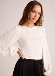 Ruched Waist Flowy Sleeve Top | Winter White