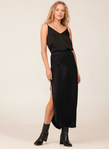 Satin Asymmetric Side Slit Bias Skirt | Black