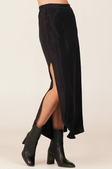 Satin Asymmetric Side Slit Bias Skirt | Black