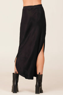 Satin Asymmetric Side Slit Bias Skirt | Black
