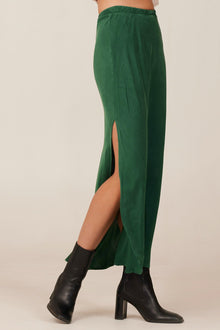 Asymmetric Side Slit Bias Skirt | Emerald Pine
