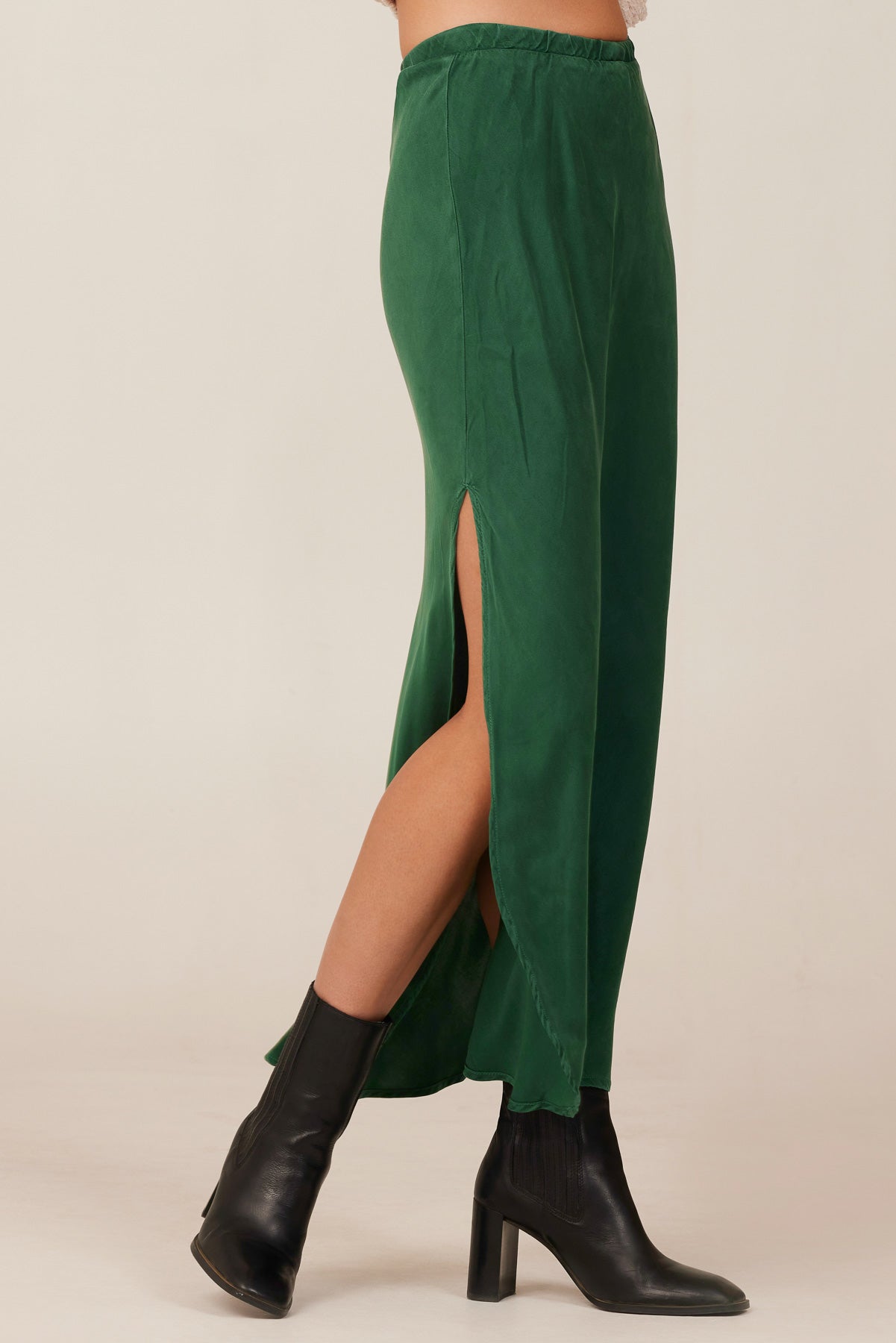 Asymmetric Side Slit Bias Skirt | Emerald Pine
