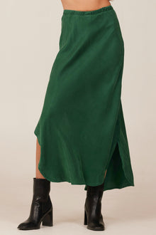 Asymmetric Side Slit Bias Skirt | Emerald Pine