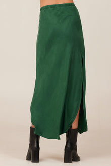 Asymmetric Side Slit Bias Skirt | Emerald Pine