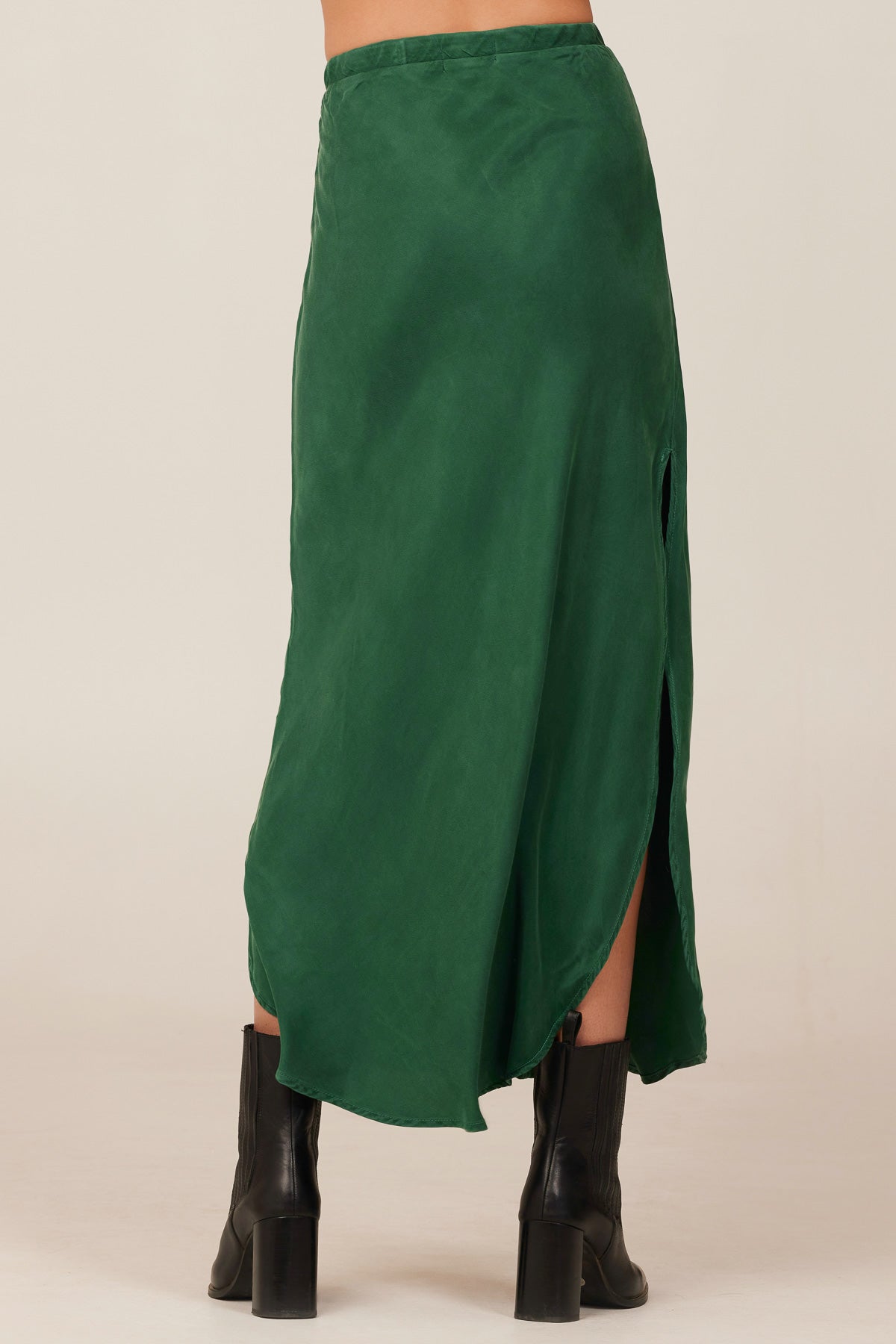 Asymmetric Side Slit Bias Skirt | Emerald Pine