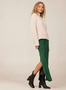 Asymmetric Side Slit Bias Skirt | Emerald Pine