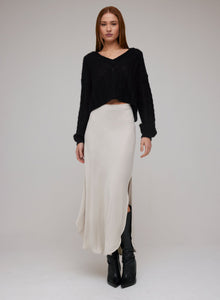 Asymmetric Side Slit Bias Skirt | French Grey