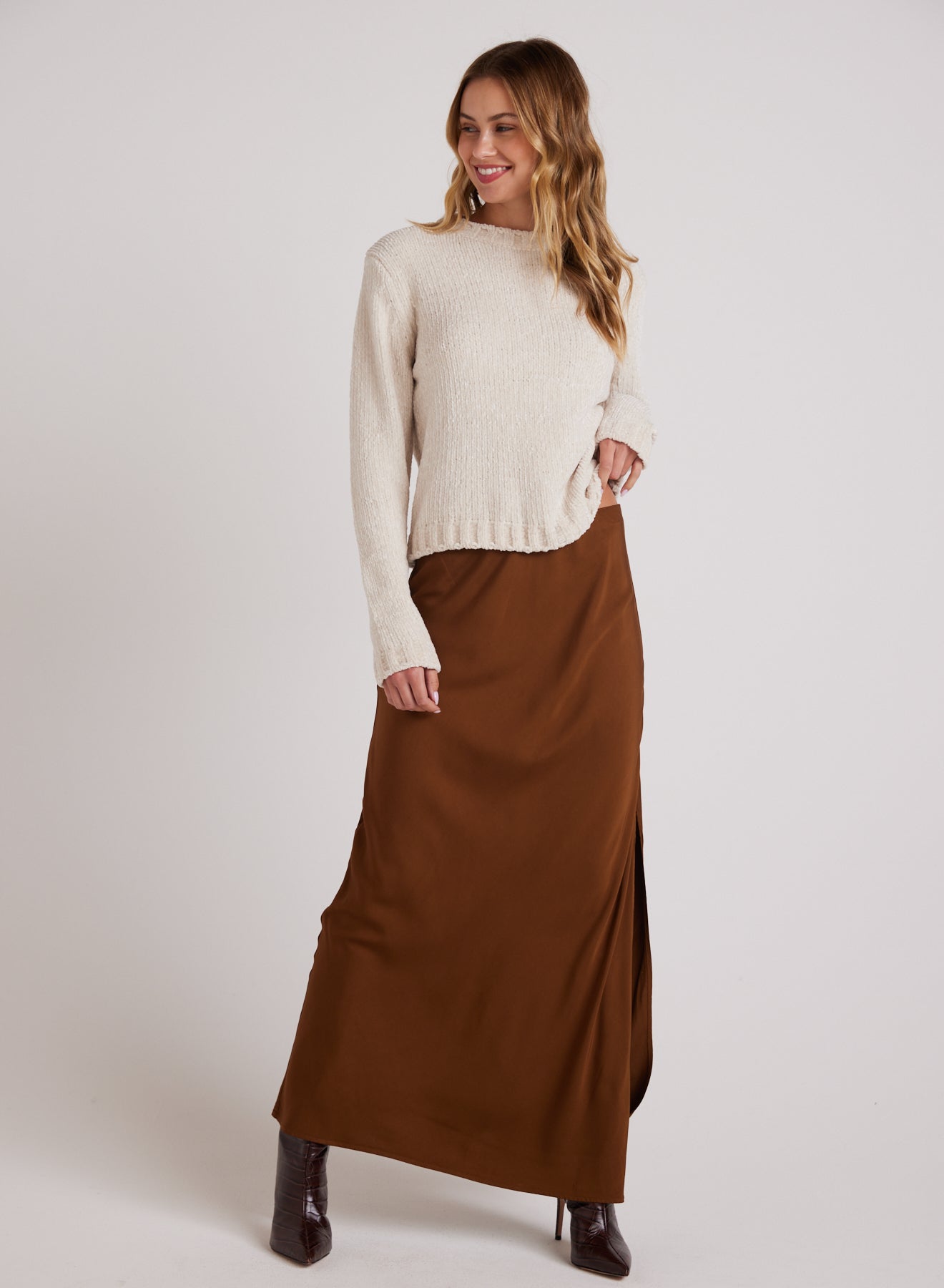Satin Side Slit Maxi Skirt | Twilight Gold