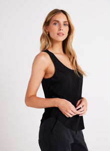 Satin Scoop Neck Tank | Black