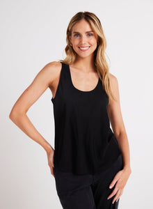 Satin Scoop Neck Tank | Black