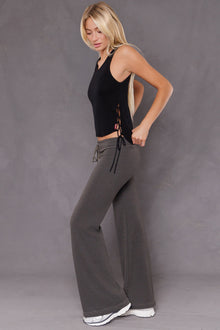 Women | Sherpa Drawstring Flare Sweatpant | Heather/Olive