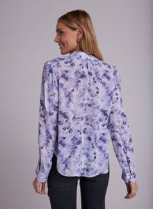 Shirred Button Up Blouse | Lilac Floret Print
