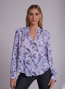 Shirred Button Up Blouse | Lilac Floret Print